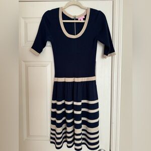 Lilly Pulitzer Joanna Navy Wind In Your Sails Lurex Stripe Sweater Dress - Large